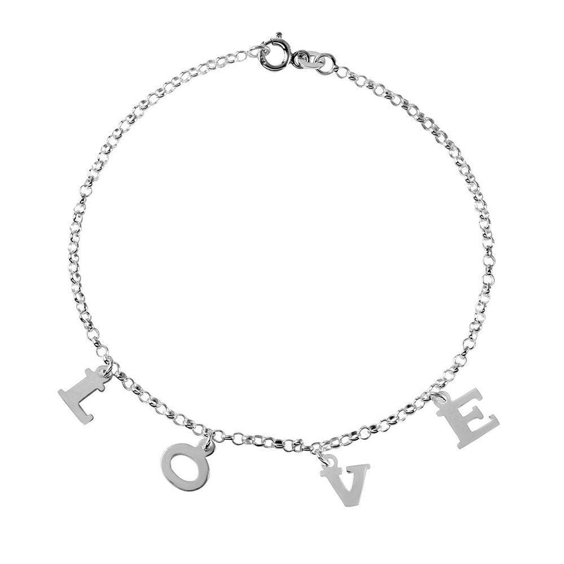 Silver 925 LOVE Dangling Charm Link Anklet - ANK00004 | Silver Palace Inc.