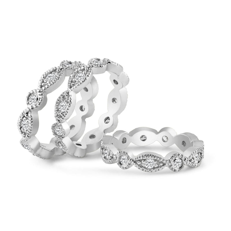 Silver 925 Rhodium Plated Clear Round Marquise CZ Stackable Eternity Ring Set - AAR0019 | Silver Palace Inc.