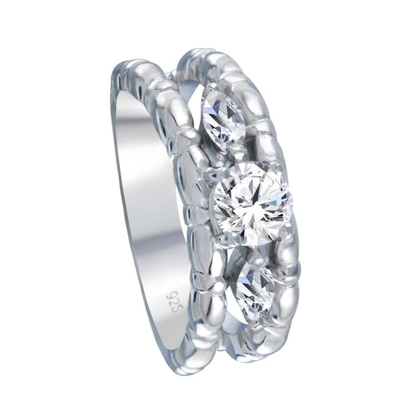 Silver 925 Rhodium Plated Clear Round and Marquise CZ Ring - AAR0031 | Silver Palace Inc.