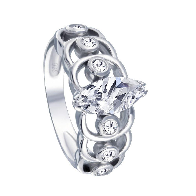 Silver 925 Rhodium Plated Clear Marquise Center CZ Engagement Ring - AAR0032 | Silver Palace Inc.