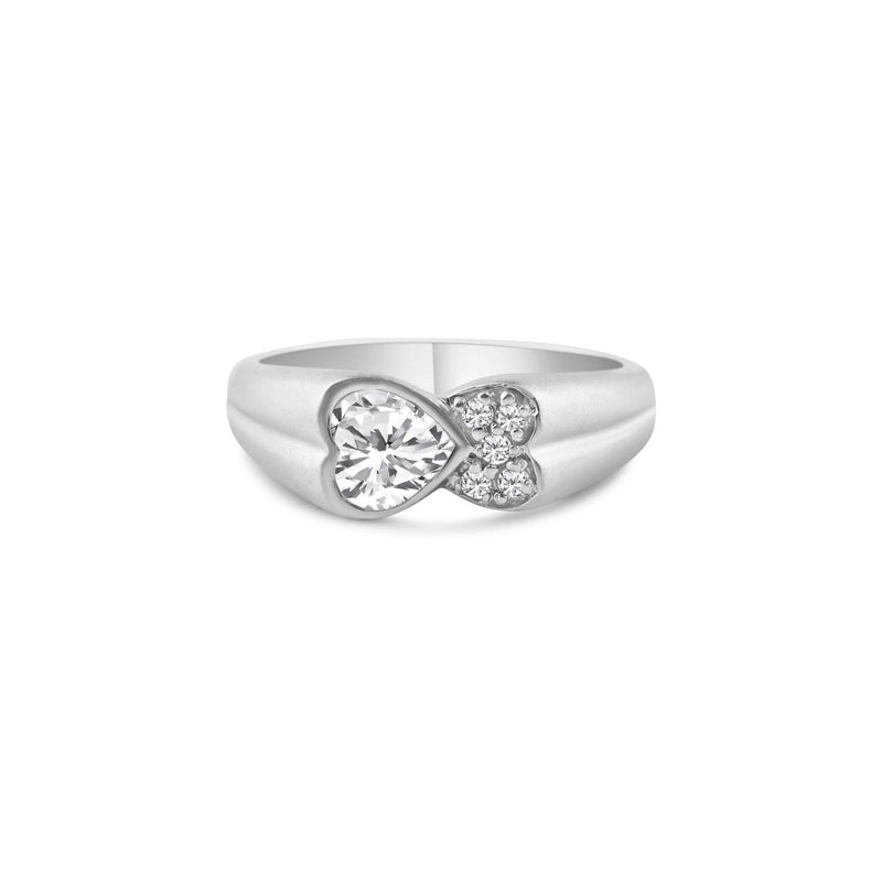 Silver 925 Rhodium Plated Clear CZ Double Heart Ends Ring - AAR0004