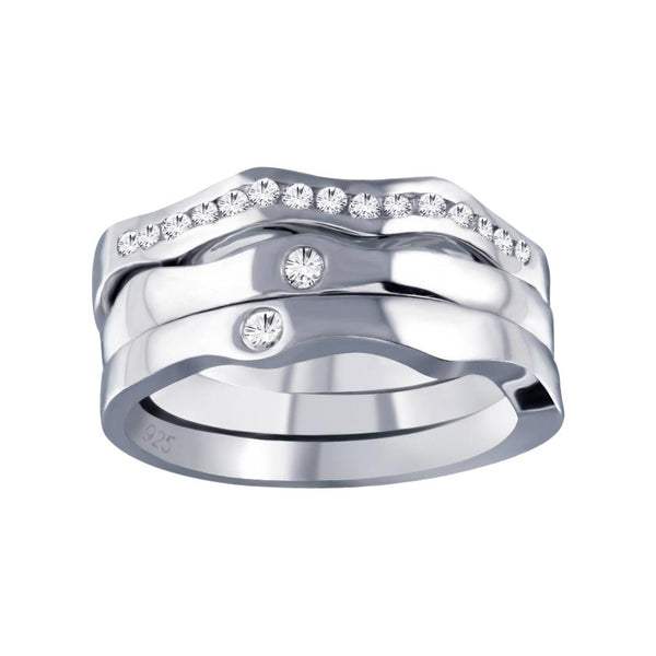 Silver 925 Rhodium Plated Clear CZ Stackable Ring Set - AAR0048 | Silver Palace Inc.