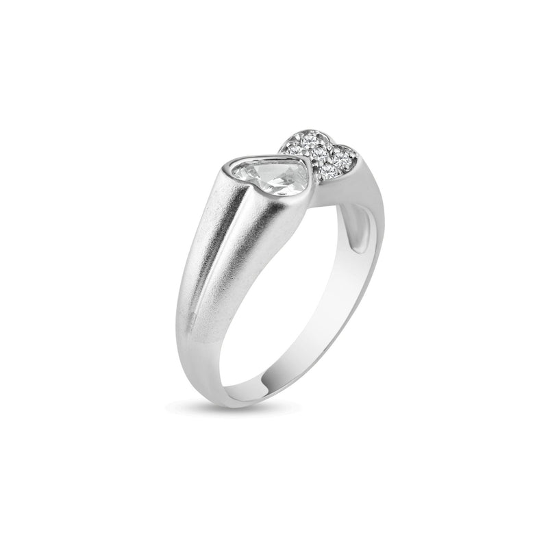 Silver 925 Rhodium Plated Clear CZ Double Heart Ends Ring - AAR0004 | Silver Palace Inc.