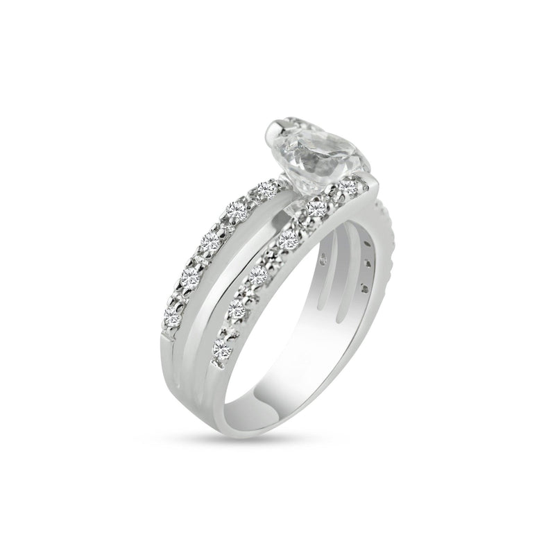 Silver 925 Rhodium Plated Clear Round Center CZ Intertwining Ring - AAR0066