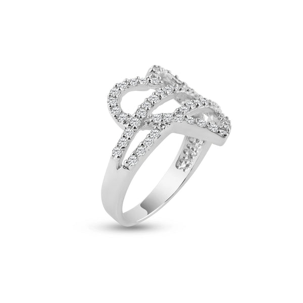 Silver 925 Rhodium Plated Pave Set CZ Open Heart Ring - AAR0070 | Silver Palace Inc.