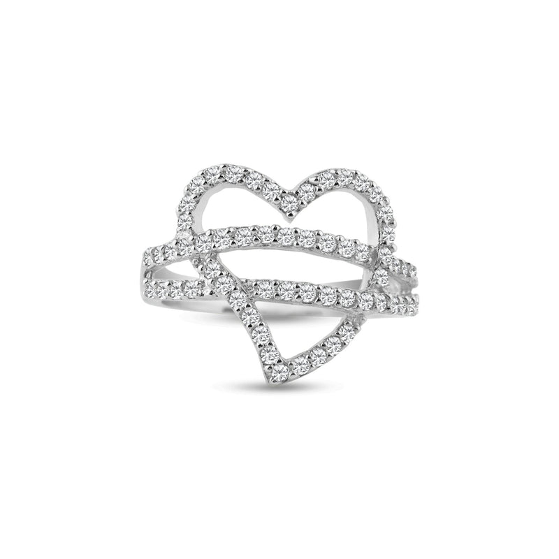 Silver 925 Rhodium Plated Pave Set CZ Open Heart Ring - AAR0070