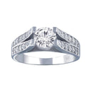 Rhodium Plated 925 Sterling Silver Clear Pave Set Round Center CZ Engagement Ring - AAR0078 | Silver Palace Inc.