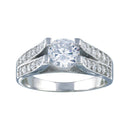 Rhodium Plated 925 Sterling Silver Clear Pave Set Round Center CZ Engagement Ring - AAR0078
