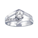 Rhodium Plated 925 Sterling Silver Clear Pave Set and Round Center CZ Engagement Ring - AAR0082 | Silver Palace Inc.