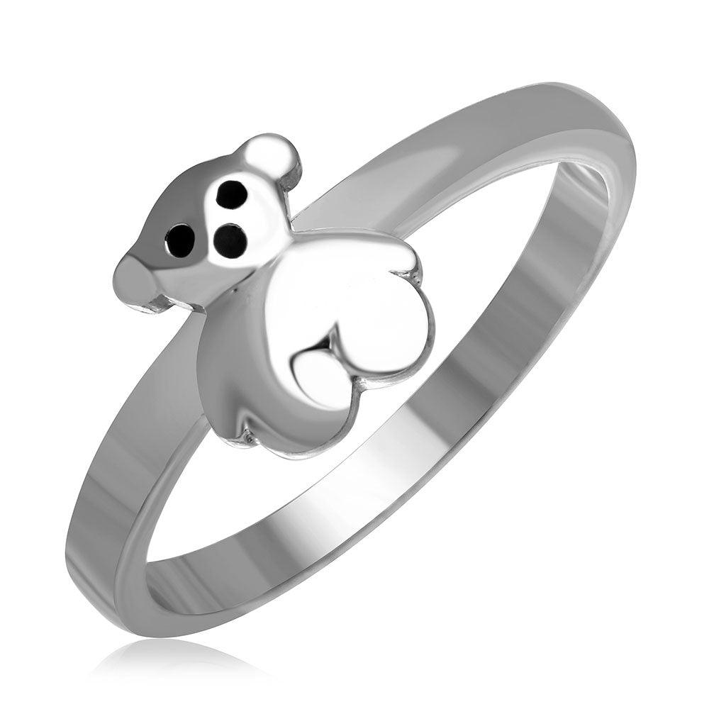 Silver 925 Rhodium Plated Teddy Bear Ring - AAR0021 | Silver Palace Inc.