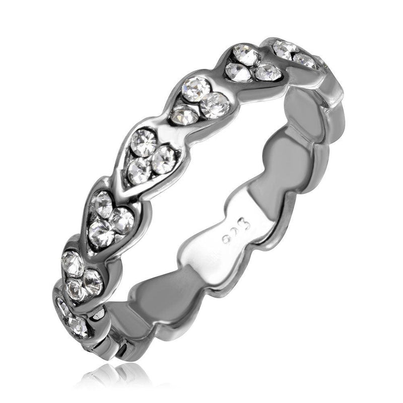 Silver 925  Rhodium Plated Mini Heart Shaped Eternity Ring with CZ - AAR0008 | Silver Palace Inc.