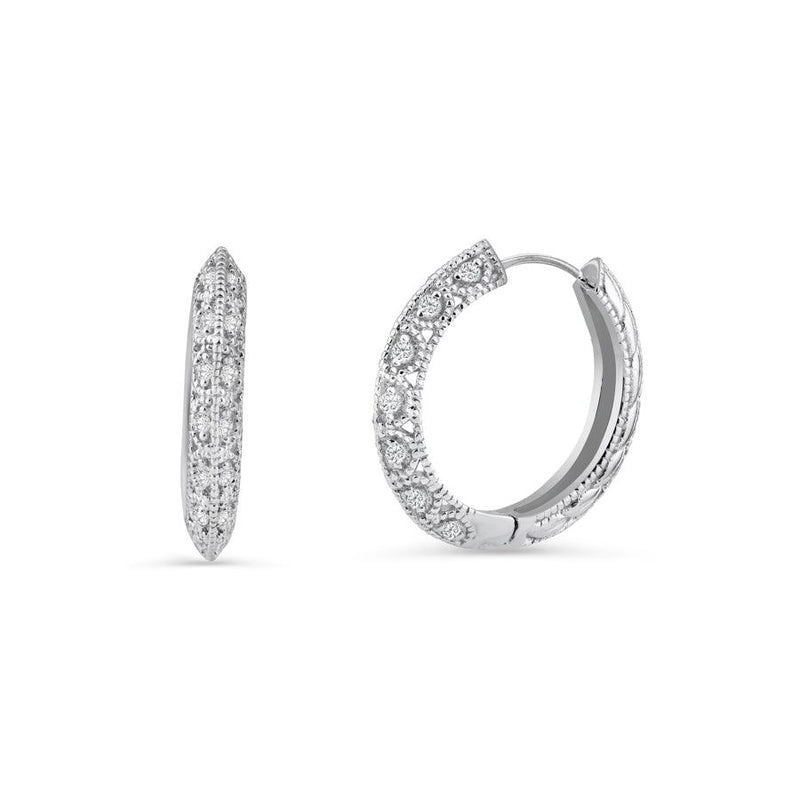 Silver 925 Rhodium Plated Micro Pave Clear CZ Hoop Earrings - ACE00010 | Silver Palace Inc.