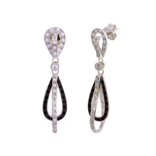 Silver Rhodium 925 Plated Micro Pave Clear Open Teardrop CZ Dangling Earrings - ACE00016BLK | Silver Palace Inc.