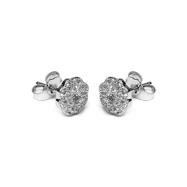 Silver 925 Rhodium Plated Micro Pave Clear Sun CZ Stud Post Earrings - ACE00023 | Silver Palace Inc.