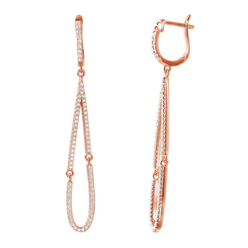 Silver 925 Rose Gold Plated Dangling Open Tear Drop CZ huggie hoop