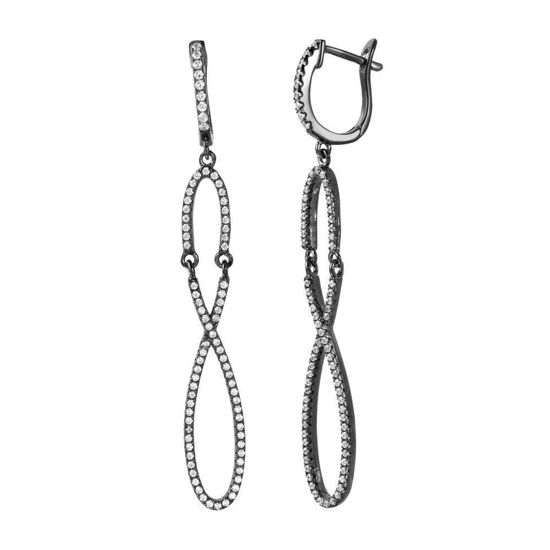Silver 925 Black Rhodium Plated Dangling Infinity CZ Dangling Earrings  - ACE00103BLK | Silver Palace Inc.