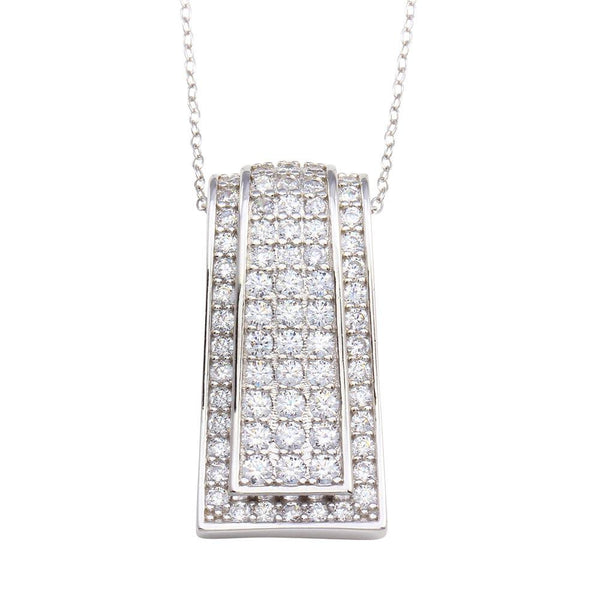 Silver 925 Rhodium Plated Channel Rectangular CZ Pendant - ACP00002CLR | Silver Palace Inc.