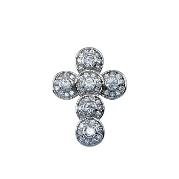 Closeout-Silver 925 Rhodium Plated Round Cross CZ Dangling Pendant - ACP00006 | Silver Palace Inc.