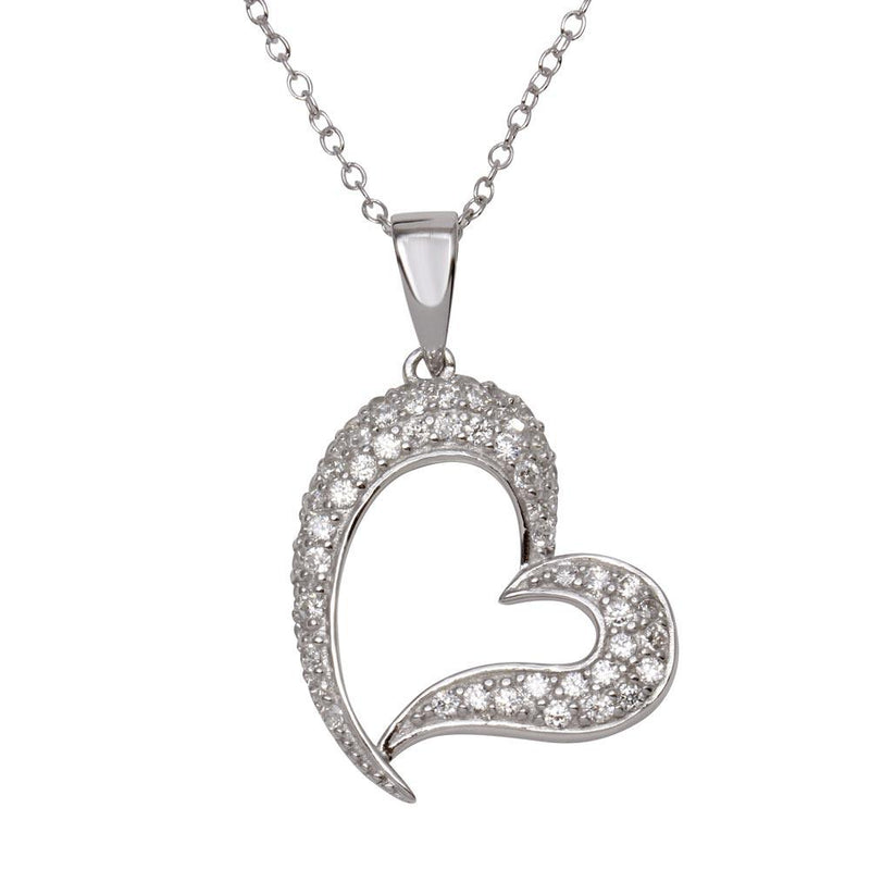 Silver 925 Rhodium Plated Open Heart CZ Dangling Pendant - ACP00013 | Silver Palace Inc.