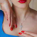 Silver 925 Rhodium Plated Cross Micro Pave CZ Dangling Pendant - ACP00030