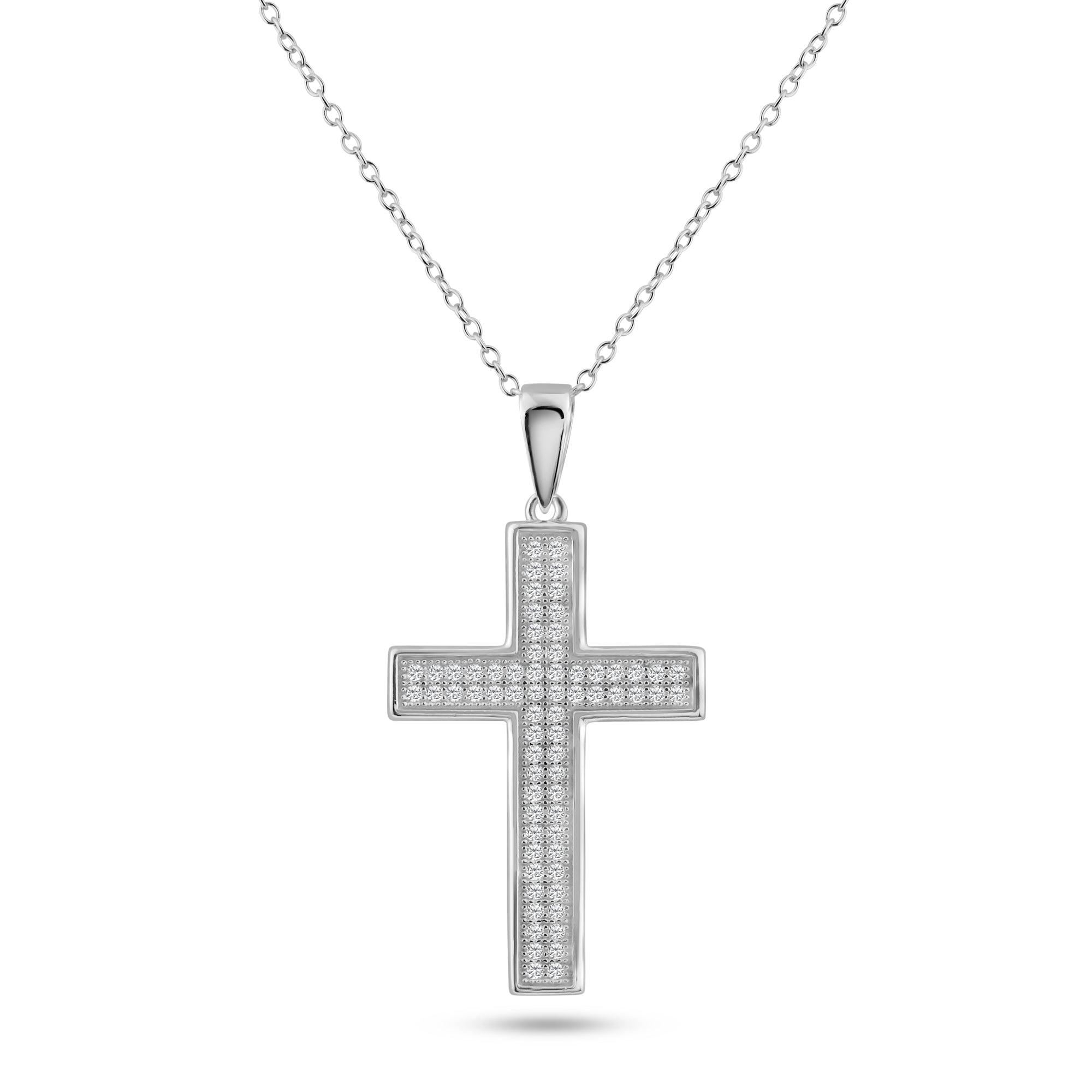 Silver 925 Rhodium Plated Cross Micro Pave CZ Dangling Pendant - ACP00030 | Silver Palace Inc.