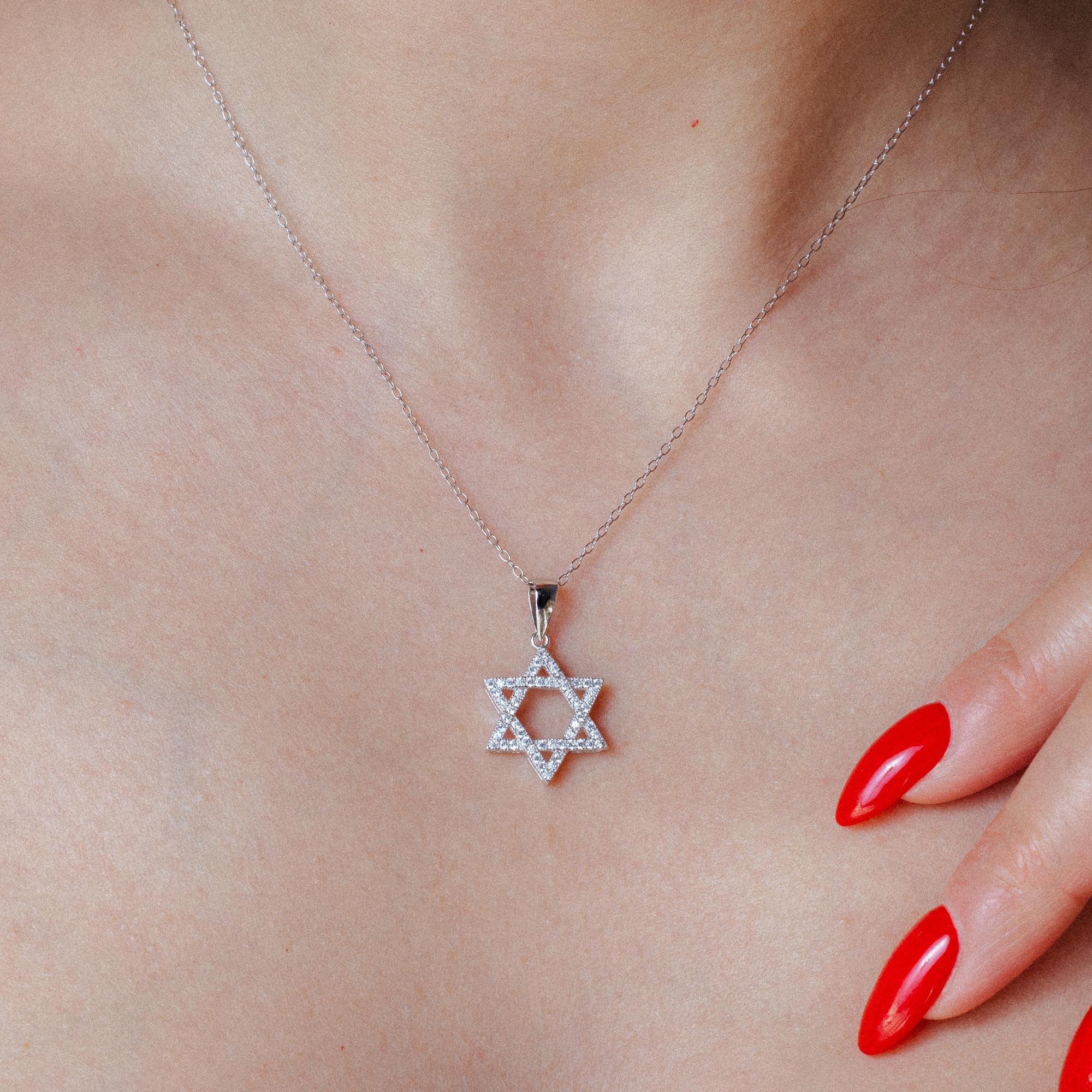 Rhodium Plated 925 Sterling Silver Star of David CZ Pendant