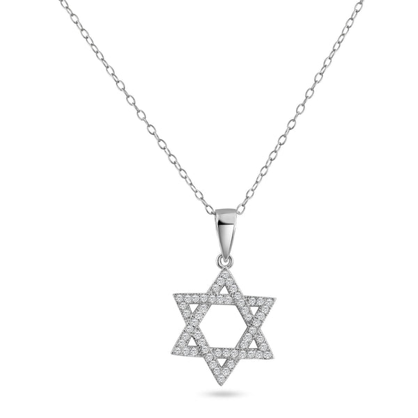 Rhodium Plated 925 Sterling Silver Star of David CZ Pendant