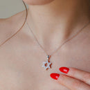 Silver 925 Rhodium Plated Open Hebrew Star Micro Pave CZ Dangling Pendant - ACP00035