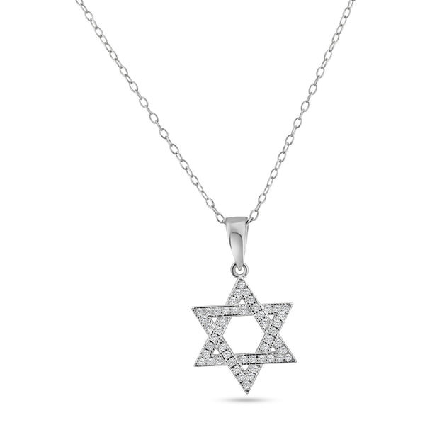 Silver 925 Rhodium Plated Open Hebrew Star Micro Pave CZ Dangling Pendant - ACP00035 | Silver Palace Inc.