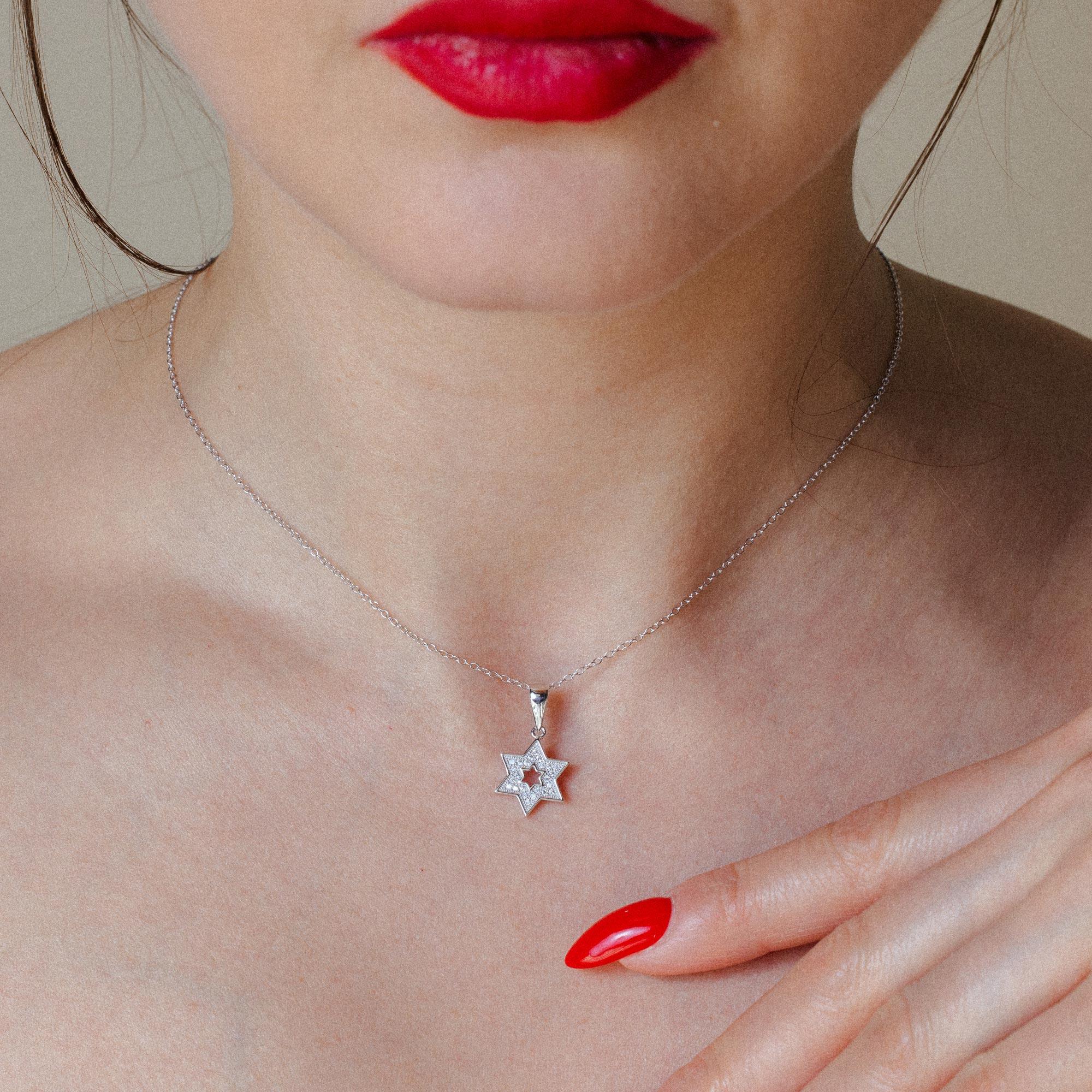Rhodium Plated 925 Sterling Silver Star Of David CZ Dangling
