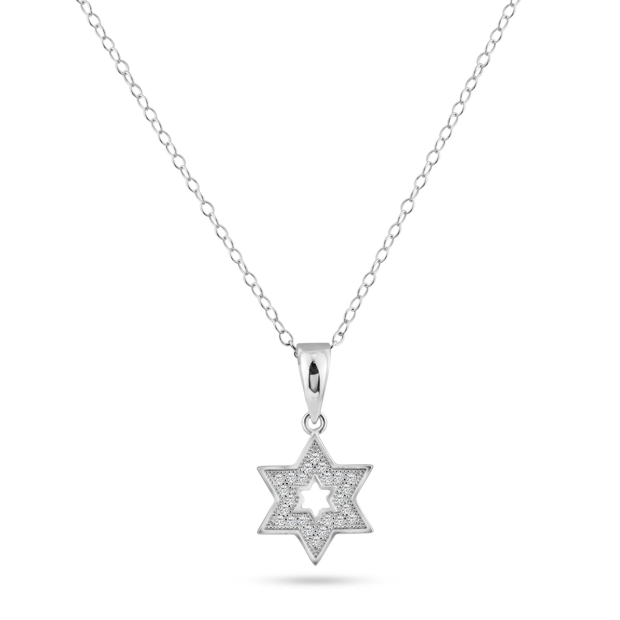 Silver 925 Rhodium Plated Star Of David Open CZ Dangling Pendant