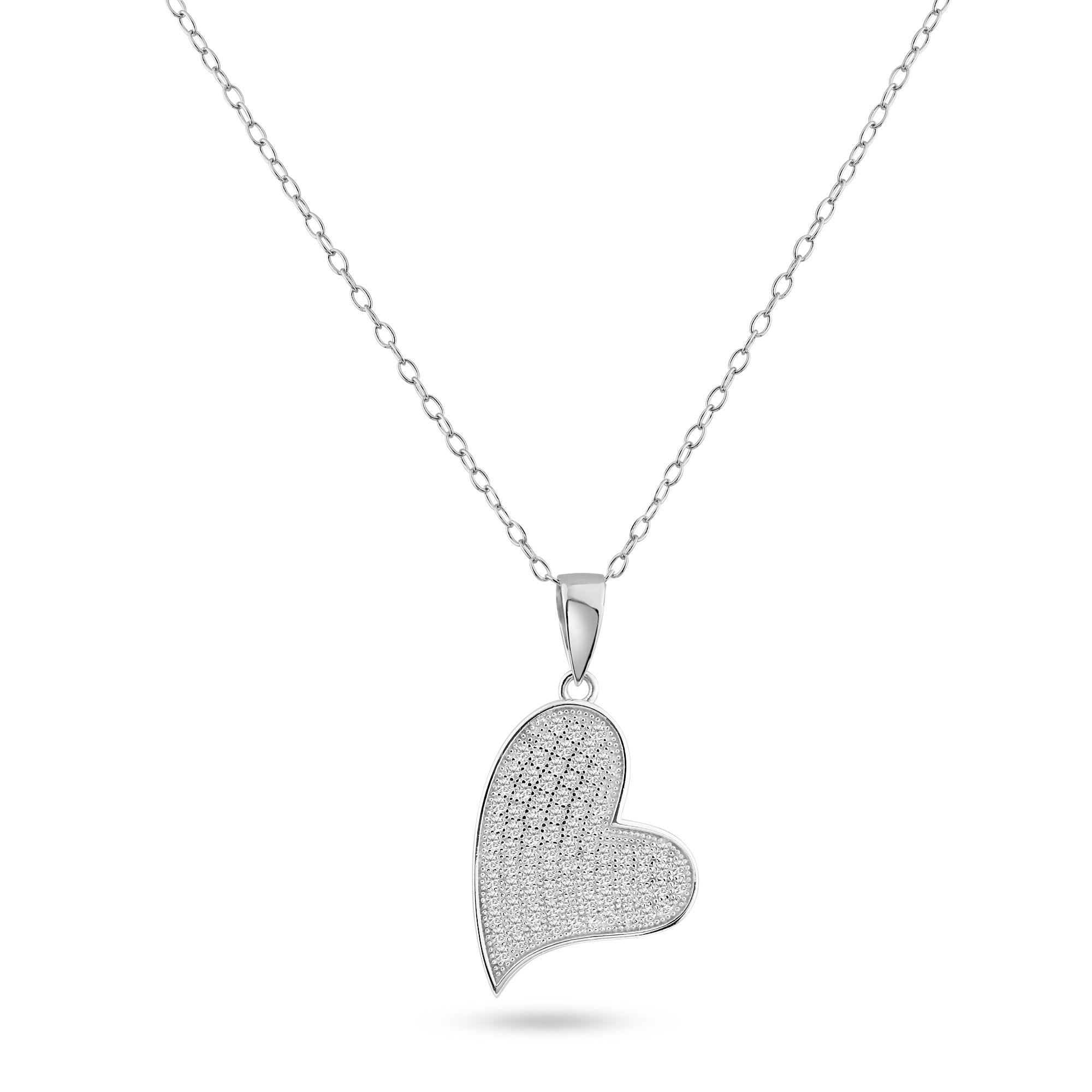 Silver 925 Rhodium Plated Heart CZ Dangling Pendant - ACP00040 | Silver Palace Inc.