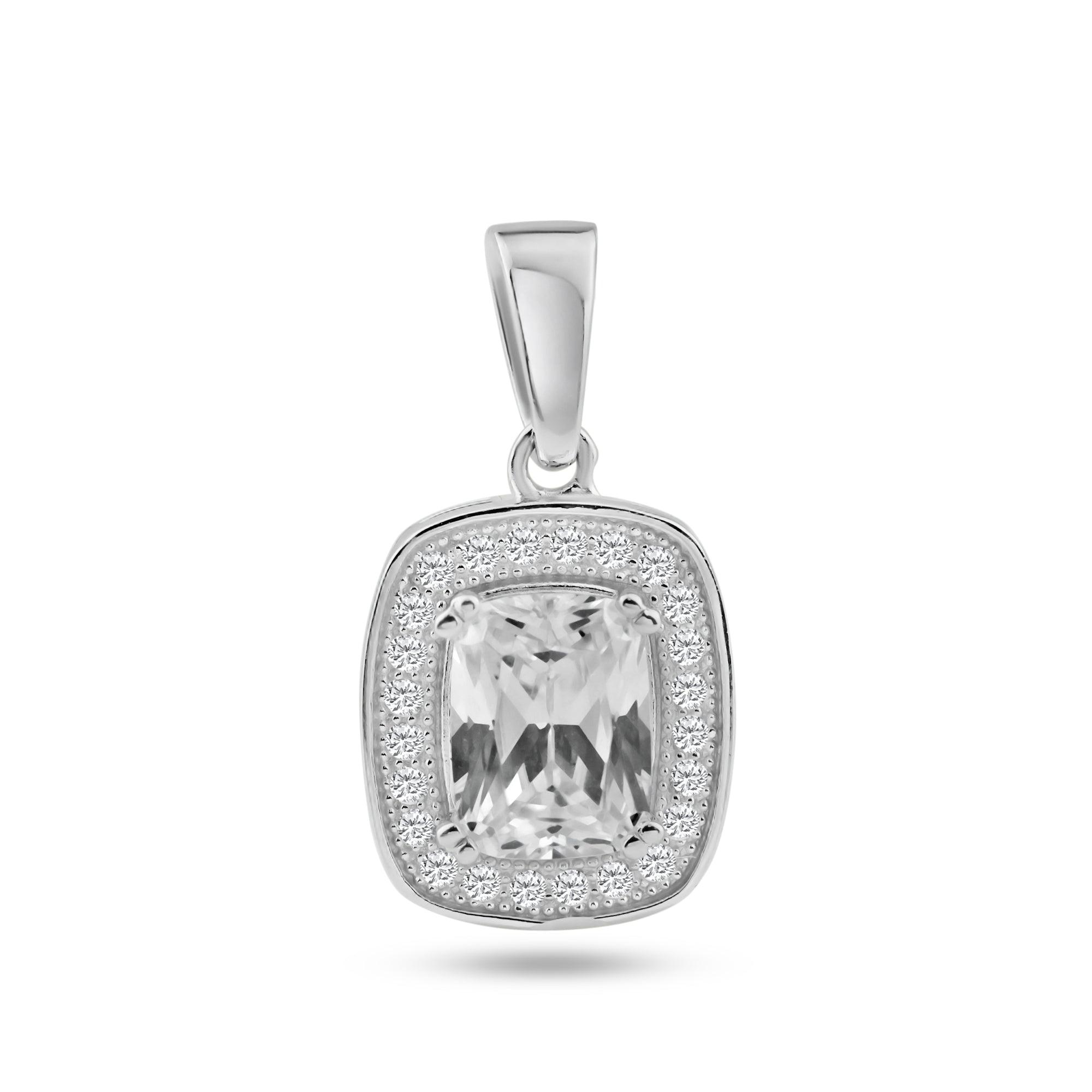 Silver 925 Rhodium Plated Rectangular CZ Dangling Pendant - ACP00041 | Silver Palace Inc.