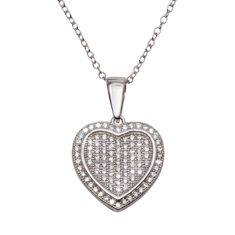 Silver 925 Rhodium Plated Heart Micro Pave CZ Dangling Pendant - ACP00047 | Silver Palace Inc.