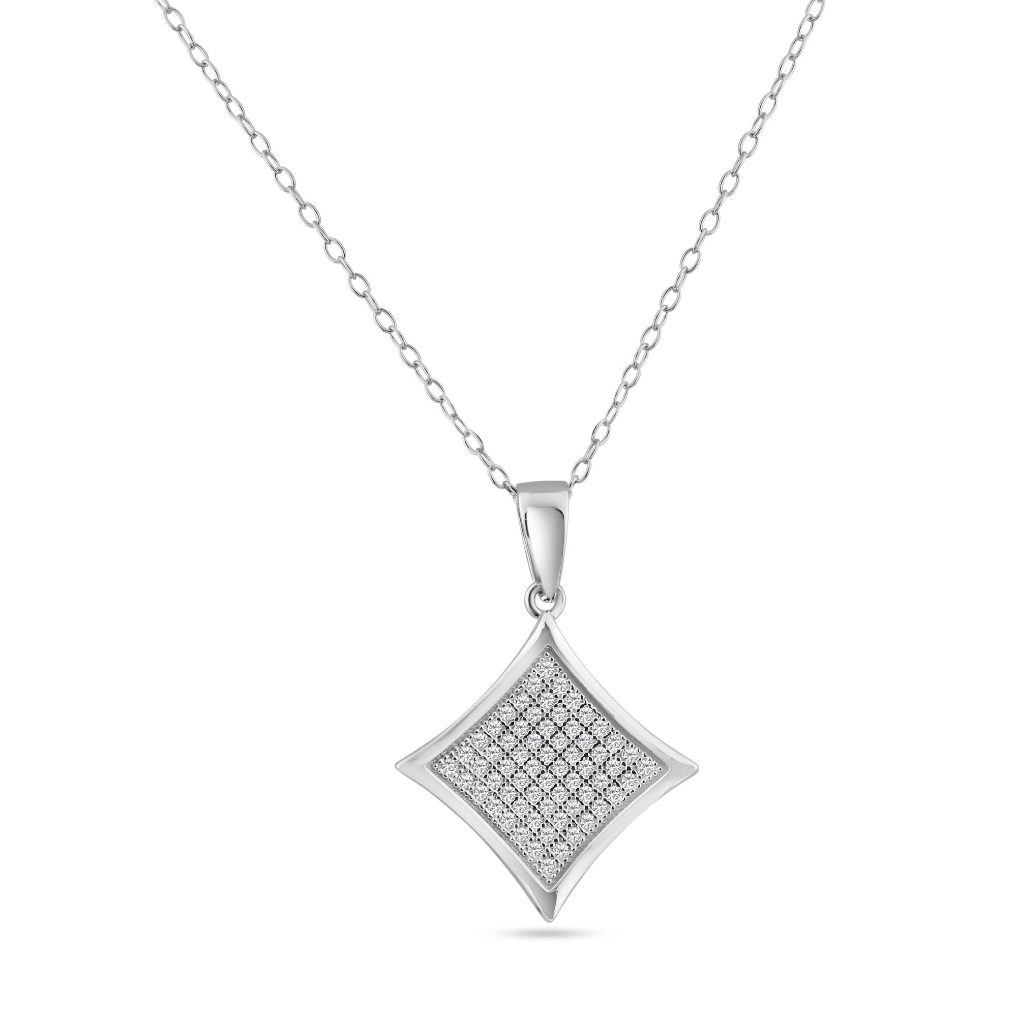 Silver 925 Rhodium Plated Square Micro Pave CZ Dangling Pendant - ACP00048 | Silver Palace Inc.