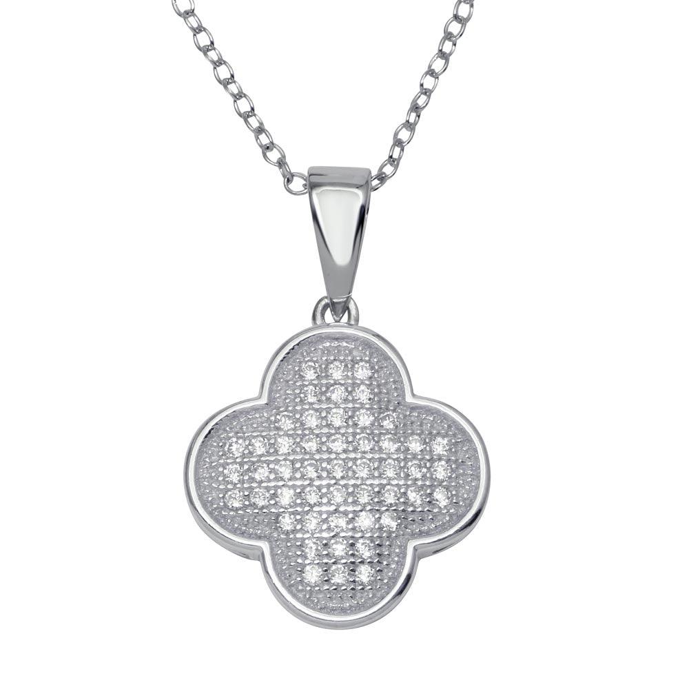 Silver 925 Rhodium Plated Clover Micro Pave CZ Dangling Pendant - ACP00049 | Silver Palace Inc.