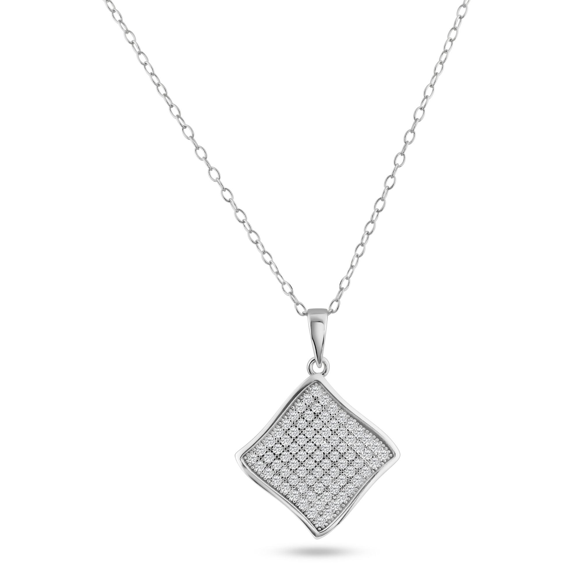 Silver 925 Rhodium Plated Curvy Square CZ Dangling Pendant - ACP00050 | Silver Palace Inc.