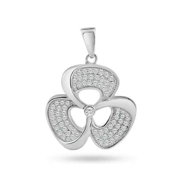Silver 925 Rhodium Plated Micro Pave Clear CZ Flower Pendant - ACP00054 | Silver Palace Inc.