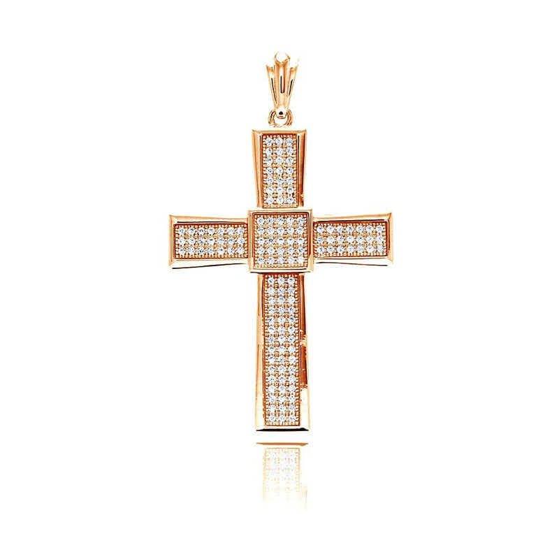 Silver 925 Rose Gold Plated Cross Micro Pave CZ Dangling Pendant - ACP00067RGP | Silver Palace Inc.