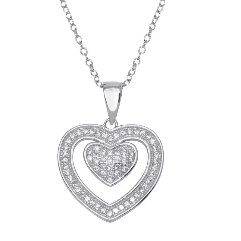 Silver 925 Rhodium Plated Open Heart Micro Pave CZ Dangling Pendant - ACP00070 | Silver Palace Inc.