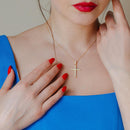 Colgante colgante con circonita cúbica y cruz chapada en oro de plata 925 - ACP00080GP