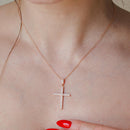 Colgante colgante con circonita cúbica en forma de cruz chapada en oro rosa de plata 925 - ACP00080RGP