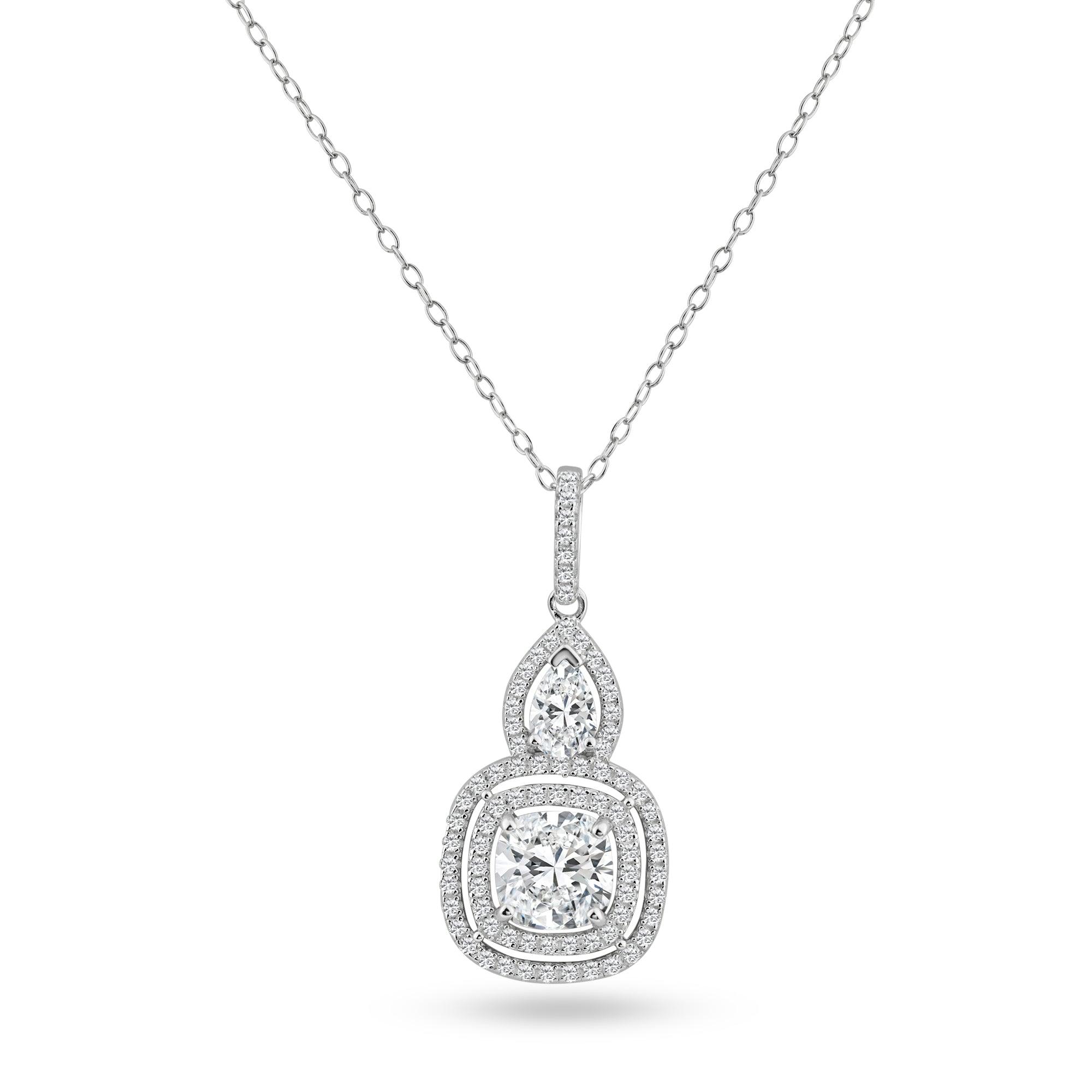 Silver 925 Rhodium Plated Square Teardrop Micro Pave CZ Dangling Pendant - ACP00087 | Silver Palace Inc.