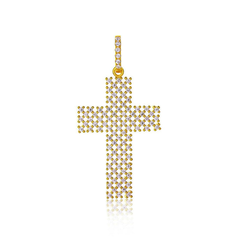 Silver 925 Rose Gold Plated Open Checkered Cross CZ Pendant - ACP00093GP