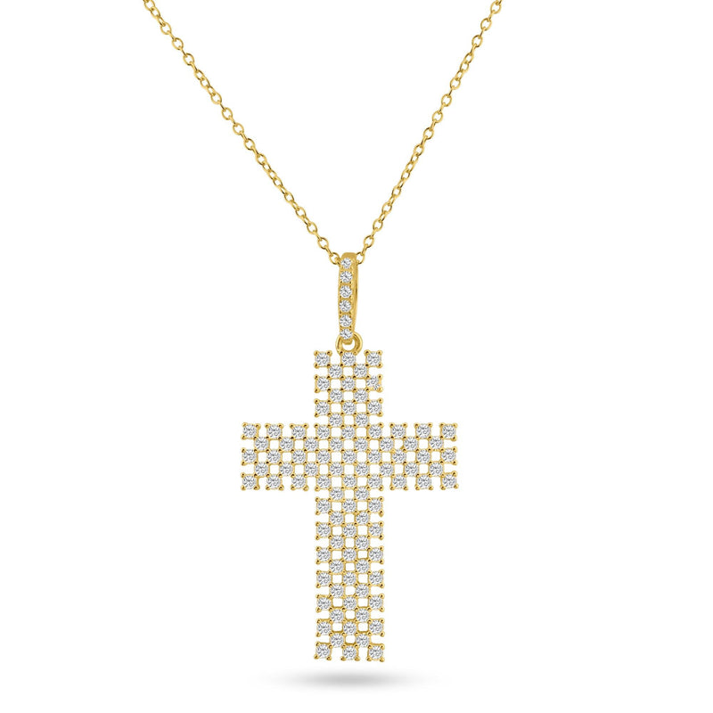 Silver 925 Rose Gold Plated Open Checkered Cross CZ Pendant - ACP00093GP | Silver Palace Inc.