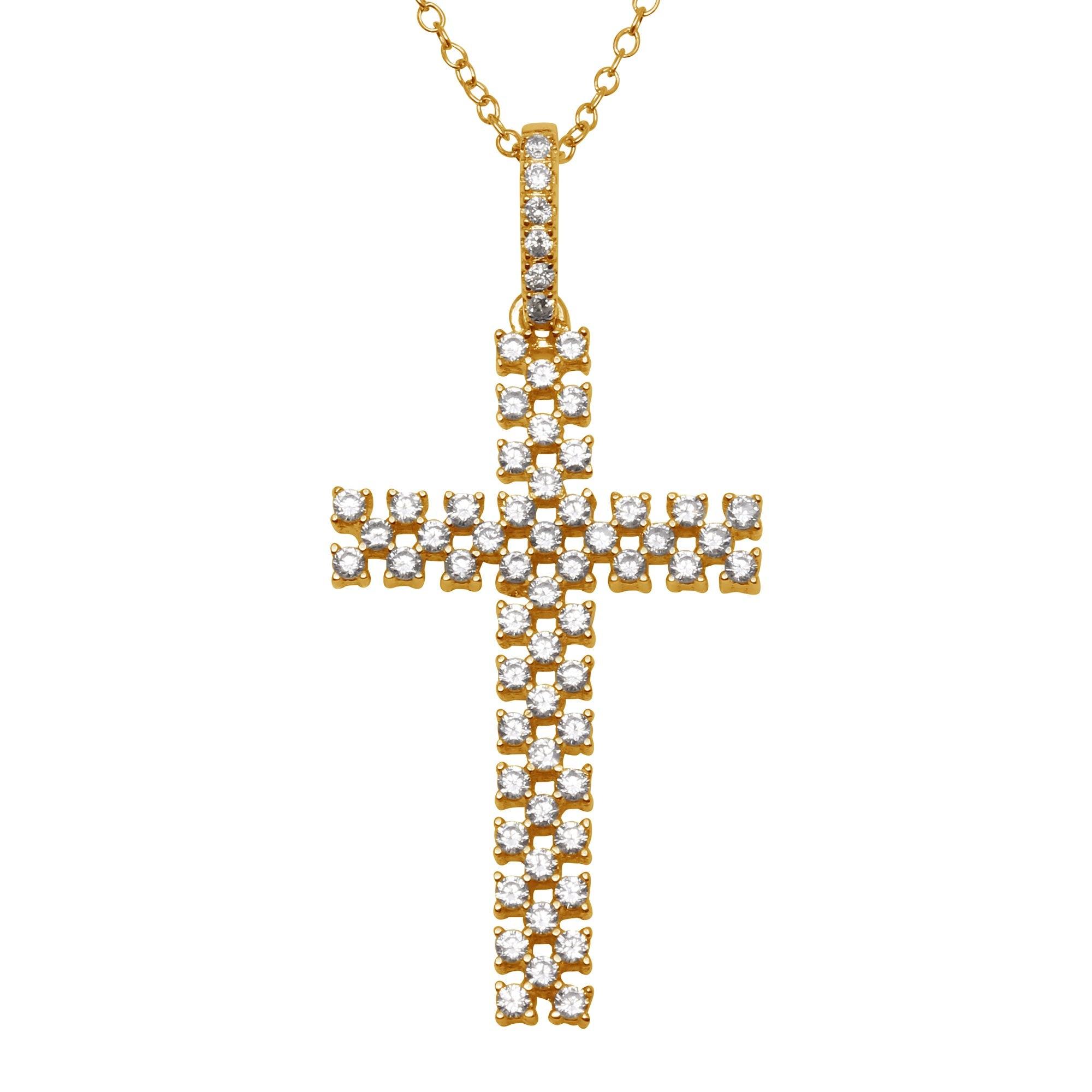 Silver 925 Rose Gold Plated Thin Open Checkered Cross CZ Pendant ...