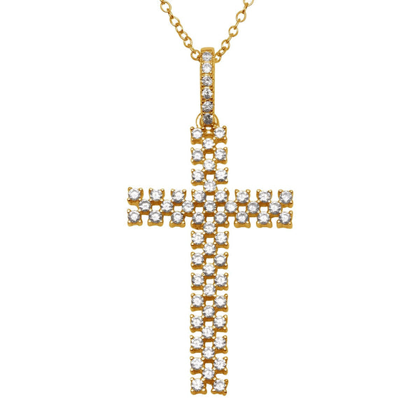 Silver 925 Rose Gold Plated Thin Open Checkered Cross CZ Pendant - ACP00094RGP | Silver Palace Inc.