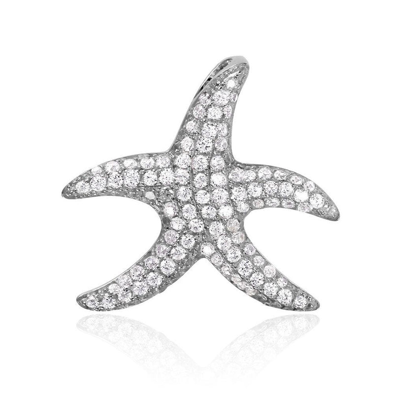 Silver 925 Rhodium Plated Starfish CZ Pendant - ACP00096RH | Silver Palace Inc.