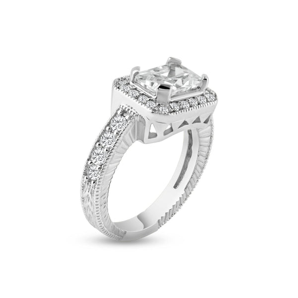 Silver 925 Rhodium Plated Pave Clear Cluster CZ Square Ring - ACR00002 | Silver Palace Inc.