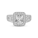 Silver 925 Rhodium Plated Micro Pave Clear Cluster CZ Square Ring - ACR00006